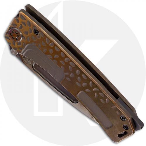 Medford Marauder-H Knife - Vulcan CPM 3V Drop Point - Bead Blast Bronze Falling Leaf Sculpted Handle - Frame Lock Folder - USA M