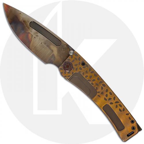 Medford Marauder-H Knife - Vulcan CPM 3V Drop Point - Bead Blast Bronze Falling Leaf Sculpted Handle - Frame Lock Folder - USA Made