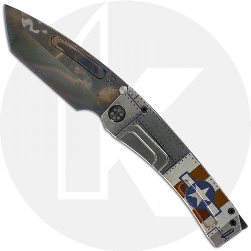 Medford Marauder-H Knife - Vulcan CPM 3V Tanto - Tumbled Titanium with Military Theme - Frame Lock Folder - USA Made