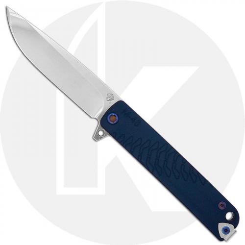 Medford M-48 Knife - Tumbled S35VN Drop Point - Blue Aluminum / Tumbled Ti - Flamed Hardware - Frame Lock Flipper Folder - USA Made