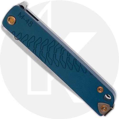 Medford M-48 Knife - Tumbled S45VN Drop Point - Blue Aluminum / Tumbled Ti - Bronze Hardware - Frame Lock Flipper Folder - USA M