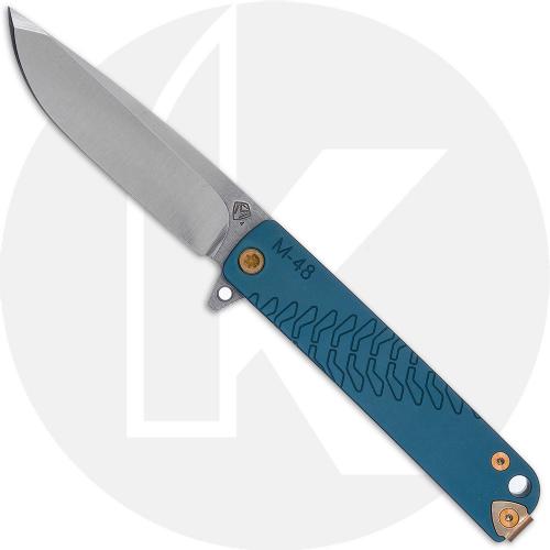 Medford M-48 Knife - Tumbled S45VN Drop Point - Blue Aluminum / Tumbled Ti - Bronze Hardware - Frame Lock Flipper Folder - USA Made