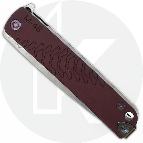 Medford M-48 Knife - Tumbled S45VN Drop Point - Red Aluminum / Tumbled Ti - Flamed Hardware - Frame Lock Flipper Folder - USA Ma