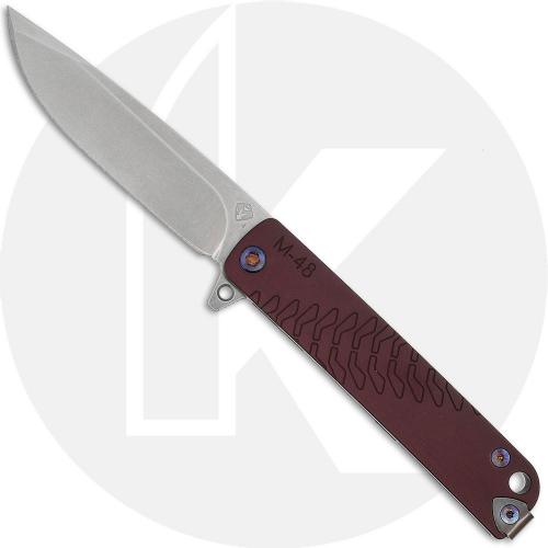 Medford M-48 Knife - Tumbled S45VN Drop Point - Red Aluminum / Tumbled Ti - Flamed Hardware - Frame Lock Flipper Folder - USA Made