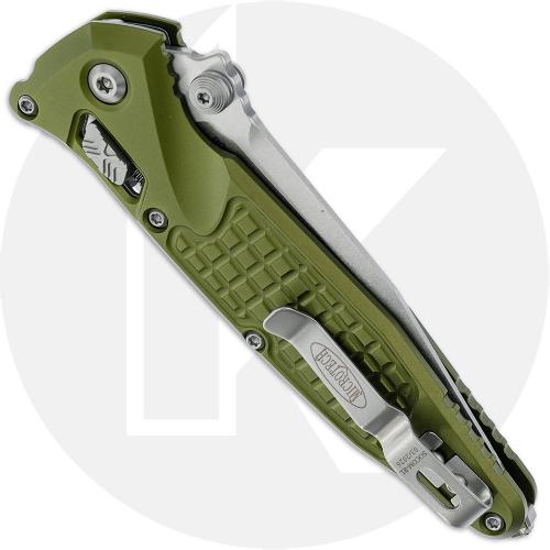 Microtech Socom 160RL-10FROD Knife - Stonewash M390MK Spear Point - OD Green Frag Pattern Aluminum - USA Made