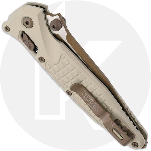 Microtech Socom 160RL-1FRCSG-C19Z23 Knife - Gold M390MK Clip Point - Champagne Gold Frag Pattern Aluminum - USA Made