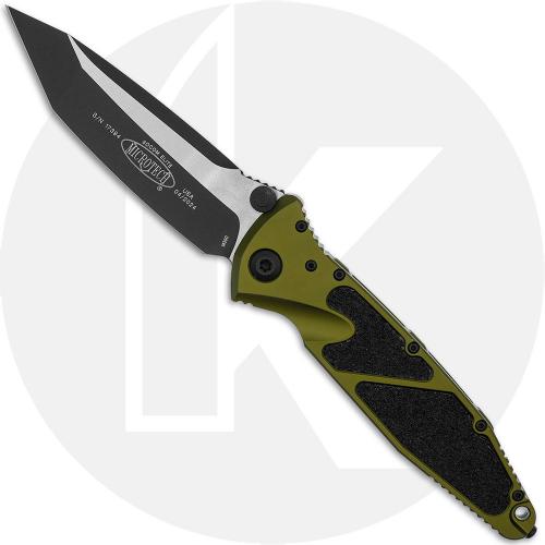 Microtech Socom Elite Knife - Black M390 Tanto - OD Green Aluminum with Textured Inlays