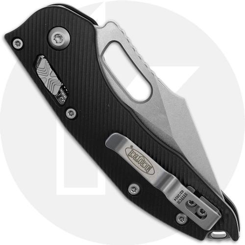 Microtech Stitch RAM-LOK Knife - Stonewashed Part Serrated Bohler M390MK Spear Point - Fluted Black Aluminum