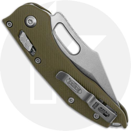 Microtech Stitch RAM-LOK Knife - Stonewashed Part Serrated Bohler M390MK Spear Point - Fluted OD Green G10