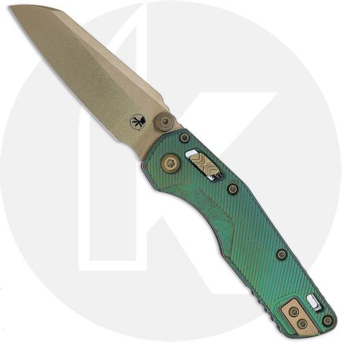 Microtech MSI Mini RAM-LOK Knife - Signature Series - Bronzed Stonewash Bohler M390MK Sheepsfoot - Antique Green Fluted Titanium
