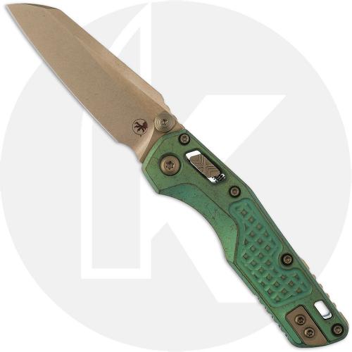 Microtech MSI Mini RAM-LOK Knife - Signature Series - Bronzed Stonewash Bohler M390MK Sheepsfoot - Antique Green Frag Pattern Titanium