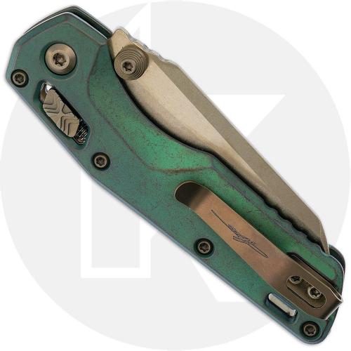 Microtech MSI Mini RAM-LOK Knife - Signature Series - Bronzed Stonewash Bohler M390MK Sheepsfoot - Antique Green Slab Side Titan