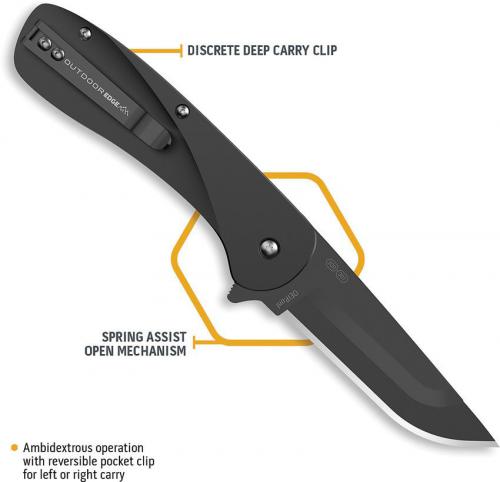 Outdoor Edge Razor VX1 VX130B Knife - Assisted - Black 3.0-Inch Replaceable Blade - Black Anodized Aluminum - Flipper Folder