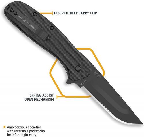 Outdoor Edge Razor VX2 VX230B Knife - Assisted - Black 3.0-Inch Replaceable Blade - Black G10 - Flipper Folder