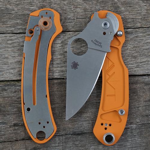 AWT Spyderco Para 3 Custom Aluminum Scales - SKINNY Agent Series - Clip Side Liner Delete - Cerakote - Panzer Green KP Exclusive