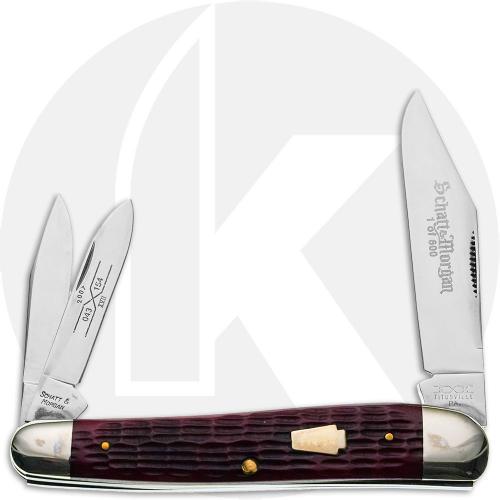 Queen Schatt & Morgan 043154 Dogleg Whittler Knife - 2007 Series XVII - Jigged Red Bone - Discontinued - BNIB