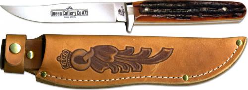 Queen Knives: Queen Bear Head Knife, Aged Honey Stag Bone, QN-73ACSB