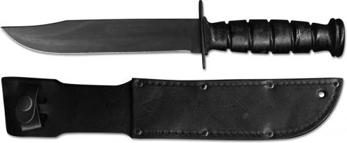 Ontario 8180 Combat Knife - Black Clip Point Fixed Blade - Black Leather Handle (was SKU 498) USA Made
