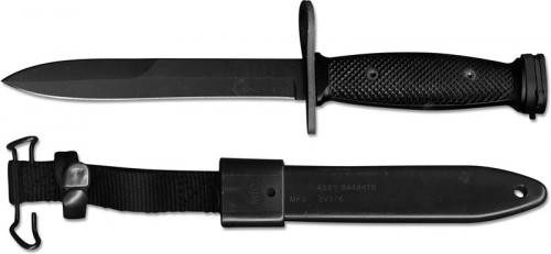 Ontario M7 Bayonet Knife 8185 - Black Spear Point Fixed Blade - Checkered Black Handle (was SKU 494) USA Made