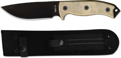 Ontario 8667 RAT-5 Fixed Blade Knife Black 1095 Steel Drop Point Micarta Handle USA Made