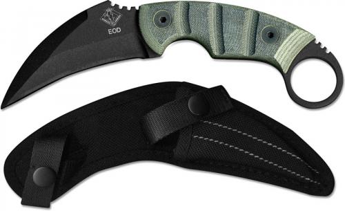 Ontario 8672 Ranger Karambit EOD Black Carbon Steel Hawkbill Micarta Handle with Ring Pommel USA Made