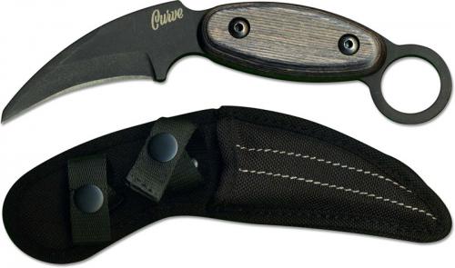 Ontario 8701 OKC Curve Karambit Black Carbon Steel Hawkbill Composite Hardwood Handle with Ring Pommel