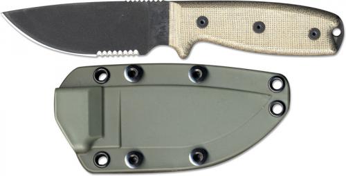 Ontario Knives: Ontario RAT-3 Knife, Serrated with Green Sheath, QN-RAT3SOD