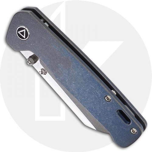 QSP Penguin Knife QS130-R - Stonewash 154CM Sheepfoot - Blue Stonewash Titanium - Frame Lock Folder