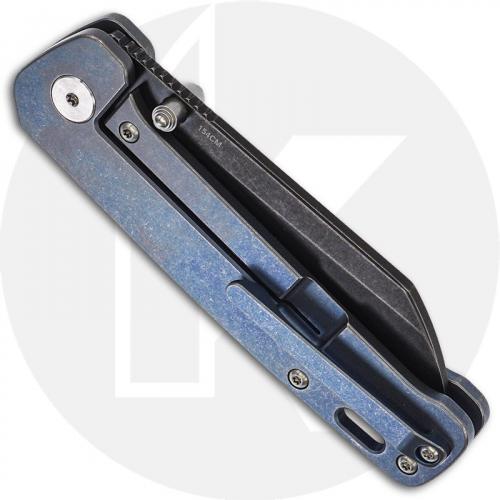 QSP Penguin Knife QS130-S - Black Stonewash 154CM Sheepfoot - Blue Stonewash Titanium - Frame Lock Folder