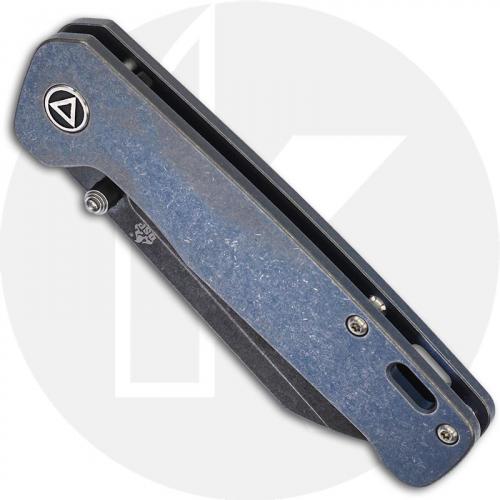 QSP Penguin Knife QS130-S - Black Stonewash 154CM Sheepfoot - Blue Stonewash Titanium - Frame Lock Folder