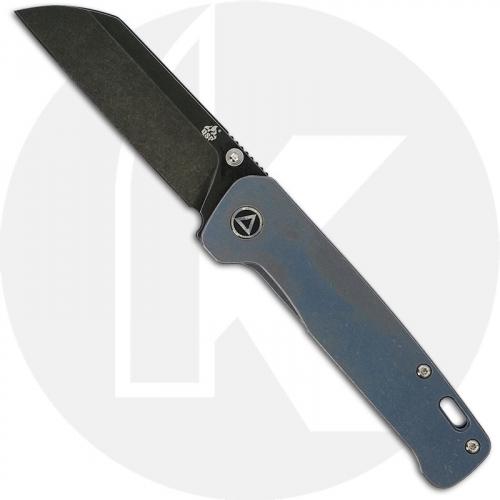 QSP Penguin Knife QS130-S - Black Stonewash 154CM Sheepfoot - Blue Stonewash Titanium - Frame Lock Folder