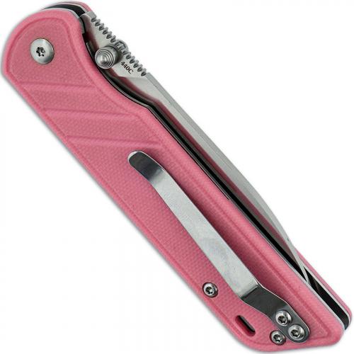 QSP Parrot Knife QS102-C - Satin 440C Spear Point - Pink G10 - Liner Lock Folder