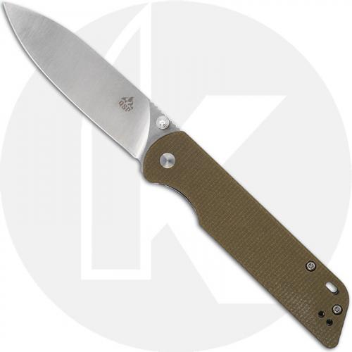 QSP Parrot Knife QS102-G - Satin D2 Spear Point - Light Green Linen Micarta - Liner Lock Folder