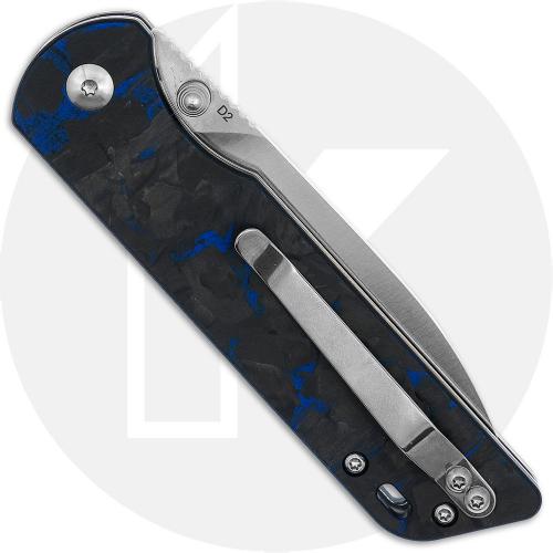 QSP Parrot V2 QS102-H Knife - Satin D2 Spear Point - Blue Shredded Carbon Fiber/G10