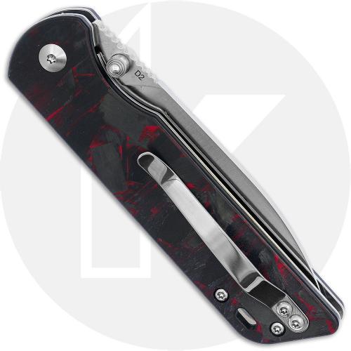 QSP Parrot V2 QS102-I Knife - Satin D2 Spear Point - Red Shredded Carbon Fiber/G10