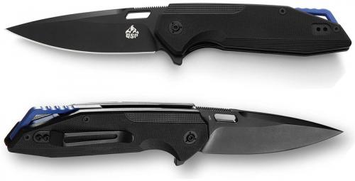 QSP Shark Knife QS103-B - Black Ti 440C Drop Point - Black G10 - Liner Lock - Flipper Folder