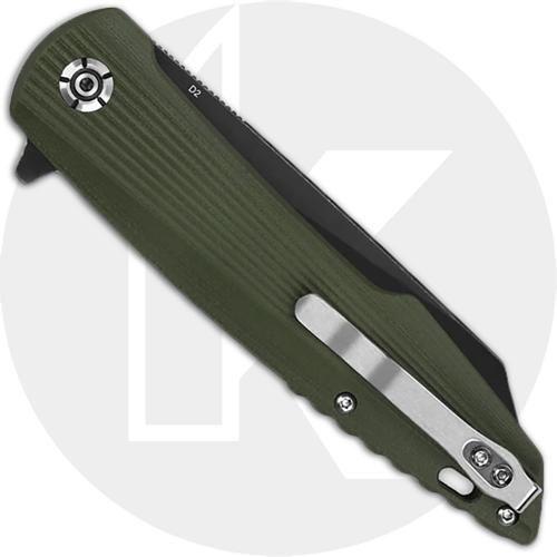 QSP Phoenix QS108-B2 Knife - Blackwash D2 Reverse Tanto - Green G10 - Flipper Folder