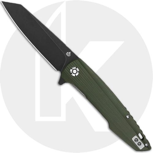 QSP Phoenix QS108-B2 Knife - Blackwash D2 Reverse Tanto - Green G10 - Flipper Folder