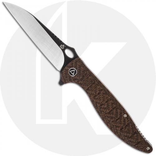 QSP Locust Knife QS117-A - Black / Satin 154CM Wharncliffe - Brown Micarta - Liner Lock Flipper Folder