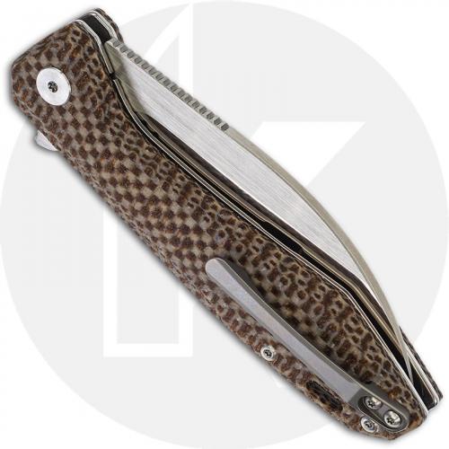 QSP Pelican Knife QS118-A2 - 2 Tone Satin S35VN Sheepfoot - Brown Texture Micarta - Liner Lock Flipper Folder