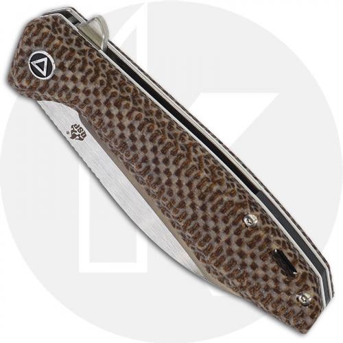 QSP Pelican Knife QS118-A2 - 2 Tone Satin S35VN Sheepfoot - Brown Texture Micarta - Liner Lock Flipper Folder
