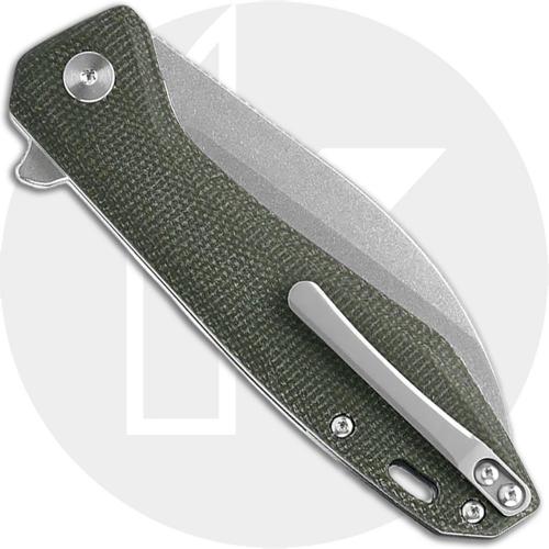 QSP Pelican Knife QS118-E1 - Stonewash S35VN Sheepfoot - Dark Green Micarta - Liner Lock Flipper Folder
