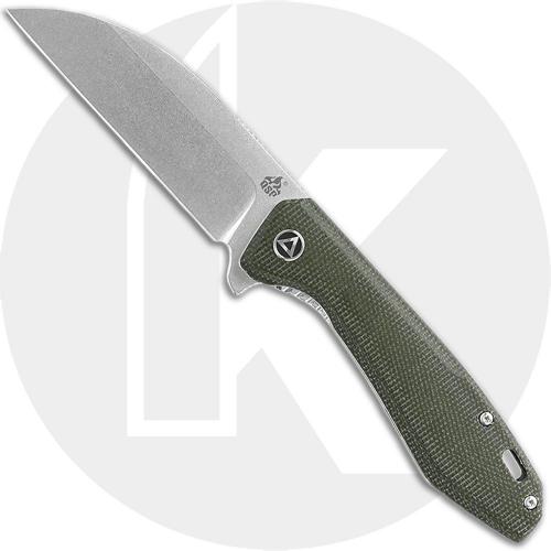 QSP Pelican Knife QS118-E1 - Stonewash S35VN Sheepfoot - Dark Green Micarta - Liner Lock Flipper Folder