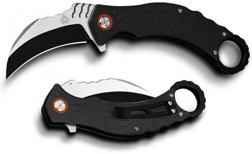 QSP Eagle Karambit Knife QS120-A - 2 Tone Satin Black D2 Hawkbill - Black G10 - Ring Pommel - Liner Lock Flipper Folder