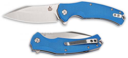 QSP Snipe Knife QS121-A - 2 Tone Satin D2 Modified Clip Point - Bright Blue G10 - Liner Lock Flipper Folder