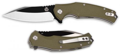 QSP Snipe Knife QS121-B - Black and Satin D2 Modified Clip Point - OD Green G10 - Liner Lock Flipper Folder