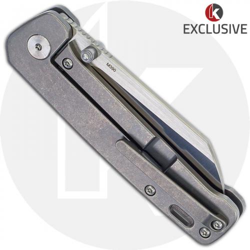 QSP Penguin Knife QS130-KP6 - 2 Tone Satin M390 Sheepfoot - Bead Blast Stonewash Titanium - Frame Lock Folder