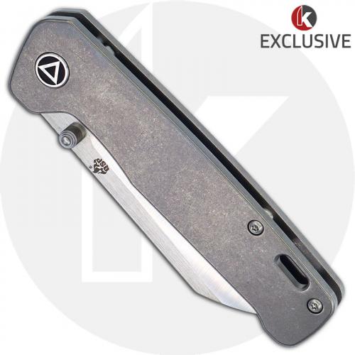 QSP Penguin Knife QS130-KP6 - 2 Tone Satin M390 Sheepfoot - Bead Blast Stonewash Titanium - Frame Lock Folder