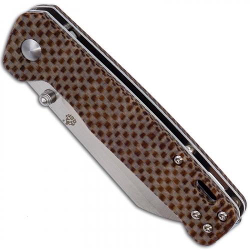 QSP Penguin Knife QS130-A - 2 Tone Satin D2 Sheepfoot - Linen Micarta - Liner Lock Folder