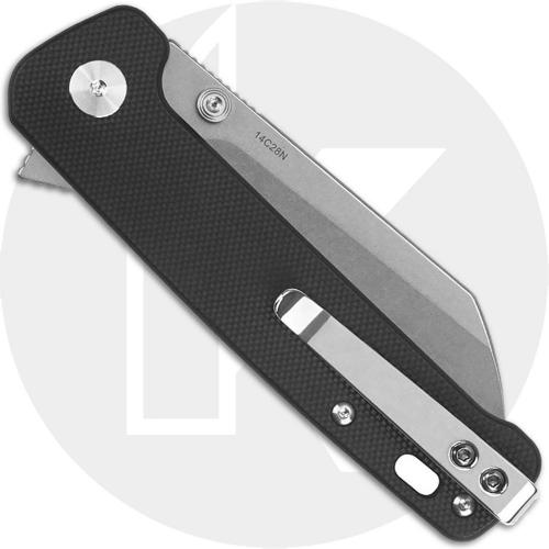 QSP Penguin Button Lock QS130-A1 Knife - Stonewash 14C28N Sheepsfoot - Black G10 - Flipper Folder
